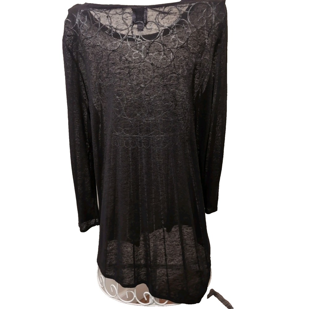 Nic + Zoe Women's Long Sleeve Cotton Linen Blend Black SweaterAsymmetrical S - Picture 3 of 9